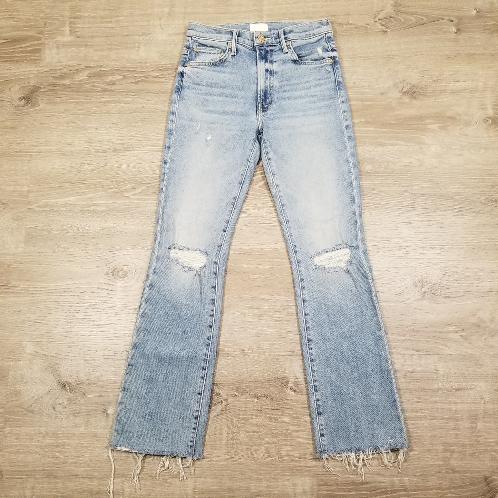 Mother The Insider Flood Fray Blue Denim Jeans Light Wash Womens Size 26x27